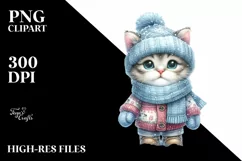 Winter Cat Watercolor PNG Product Image 3