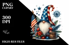 Vintage Gnome USA Flag Colors Centered Watercolor | Product Image 3