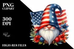 Vintage Gnome USA Flag Colors Centered Watercolor | Product Image 3