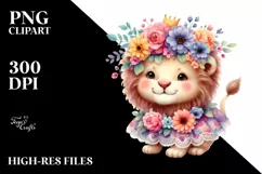 Colorful Cute Baby Lion Whimsical Flowers Product Image 1
