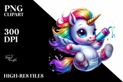 cute Baby Unicorn Playing Funny PNG Product Image 3