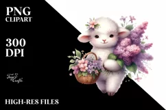 Whimsical Baby Lamb with Lilac Bouquet | Sublimation | Product Image 1