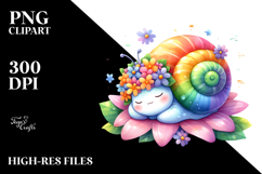 Colorful Cute Baby Snail Sleeping in Flower Clipart Product Image 2