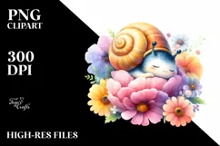 Colorful Cute Baby Snail Sleeping in Flower Clipart Product Image 1