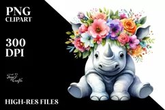 Sitting Rhino with Flower Crown PNG Product Image 3