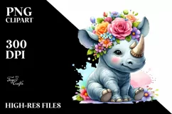 Sitting Rhino with Flower Crown PNG Product Image 1