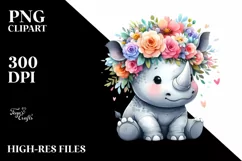 Sitting Rhino with Flower Crown PNG Product Image 1