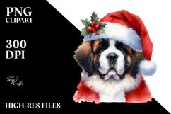 Cute Saint Bernard with Santa Hat, Transparent PNG Product Image 2