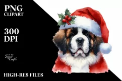 Cute Saint Bernard with Santa Hat, Transparent PNG Product Image 1