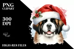 Cute Saint Bernard with Santa Hat, Transparent PNG Product Image 3
