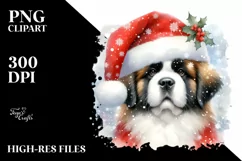 Cute Saint Bernard with Santa Hat, Transparent PNG Product Image 3