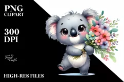 Excited Koala with Flower Bouquet | Clipart Product Image 1