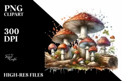 Detailed Mushroom Watercolor Splash PNG Product Image 1