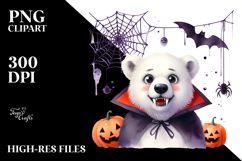 Funny Watercolor Polar Bear Spider Web Haloween Vampire Product Image 2