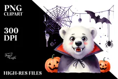 Funny Watercolor Polar Bear Spider Web Haloween Vampire Product Image 2