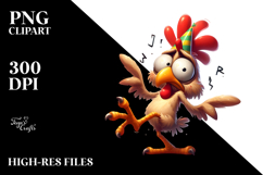 Goofy Cartoon Chicken in Despair PNG Product Image 2