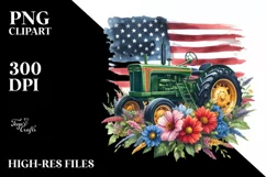 Tractor USA Flag Vintage Flowers Centered Watercolor | Product Image 3