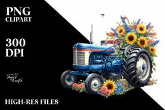 Tractor USA Flag Vintage Flowers Centered Watercolor | Product Image 3