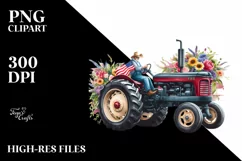Tractor USA Flag Vintage Flowers Centered Watercolor | Product Image 3