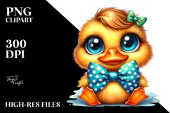 Cute Duck with Bowtie, Watercolor PNG Product Image 2