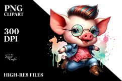 Expressive Baby Pig Watercolor PNG Product Image 1
