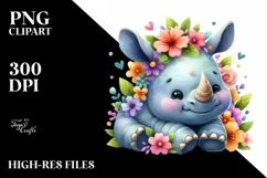 Whimsical Flowers Baby Rhino | Sublimation Clipart Product Image 3