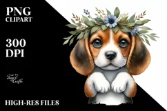 Watercolor Beagle Big Eyes Wreath Vintage Clipart Product Image 3
