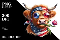 Highland Cow Portrait Wearing Bow | Clipart Product Image 1