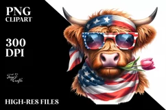 Highland Cow Portrait Wearing Bow | Clipart Product Image 3