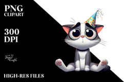 Whimsical Cartoon Cat with Party Hat PNG Product Image 2