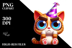 Whimsical Cartoon Cat with Party Hat PNG Product Image 2