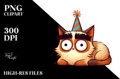 Whimsical Cartoon Cat with Party Hat PNG Product Image 2