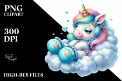 Baby Unicorn with Cyan Slippers on Cloud | Sublimation Product Image 1