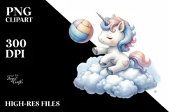 Baby Unicorn Playing Volleyball on Cloud | Sublimation Product Image 1