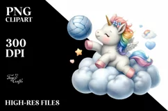 Baby Unicorn Playing Volleyball on Cloud | Sublimation Product Image 1