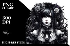 Detailed Gothic Girl Watercolor PNG Product Image 3