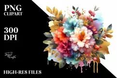 Vibrant Bouquet with Gold Foil Rhododendron | Sublimation | Product Image 1