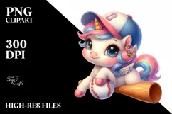 Pastel Baby Unicorn with Baseball | Sublimation | Clipart Product Image 1