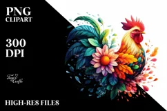Abstract Chicken with Plant Leaves and 3D Flowers PNG Product Image 3
