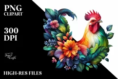 Abstract Chicken with Plant Leaves and 3D Flowers PNG Product Image 3