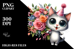 Cat Big Eyes Party Hat Flowers | Clipart Product Image 2