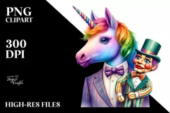 Baby Unicorn with Ventriloquist Dummy, Watercolor PNG Product Image 3