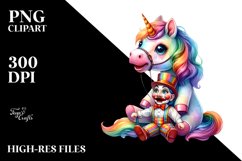 Baby Unicorn with Ventriloquist Dummy, Watercolor PNG Product Image 1