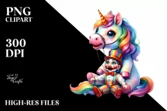 Baby Unicorn with Ventriloquist Dummy, Watercolor PNG Product Image 1