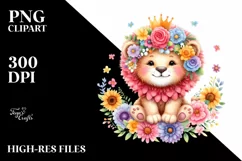 Cute Baby Lion Whimsical Flowers | Sublimation Clipart Product Image 3