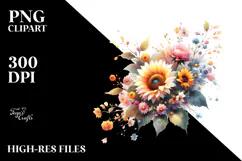 Washed Watercolor Colorful Sunflower PNG Product Image 2