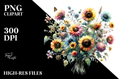 Washed Watercolor Colorful Sunflower PNG Product Image 2