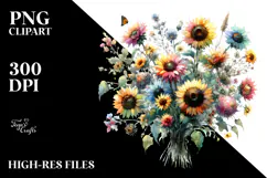 Washed Watercolor Colorful Sunflower PNG Product Image 2