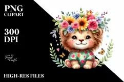 Cute Baby Lion Whimsical Flowers | Sublimation Clipart Product Image 3