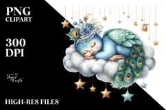 Vibrant Baby Peacock Sleeping on Cloud PNG Product Image 2